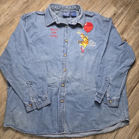 Disney Tops - Vintage Disney Store Winnie the Pooh Embroidered Denim Button Down Shirt